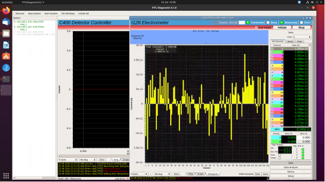 PTC Diagnostic on Ubuntu showing C400 and I128 device windows